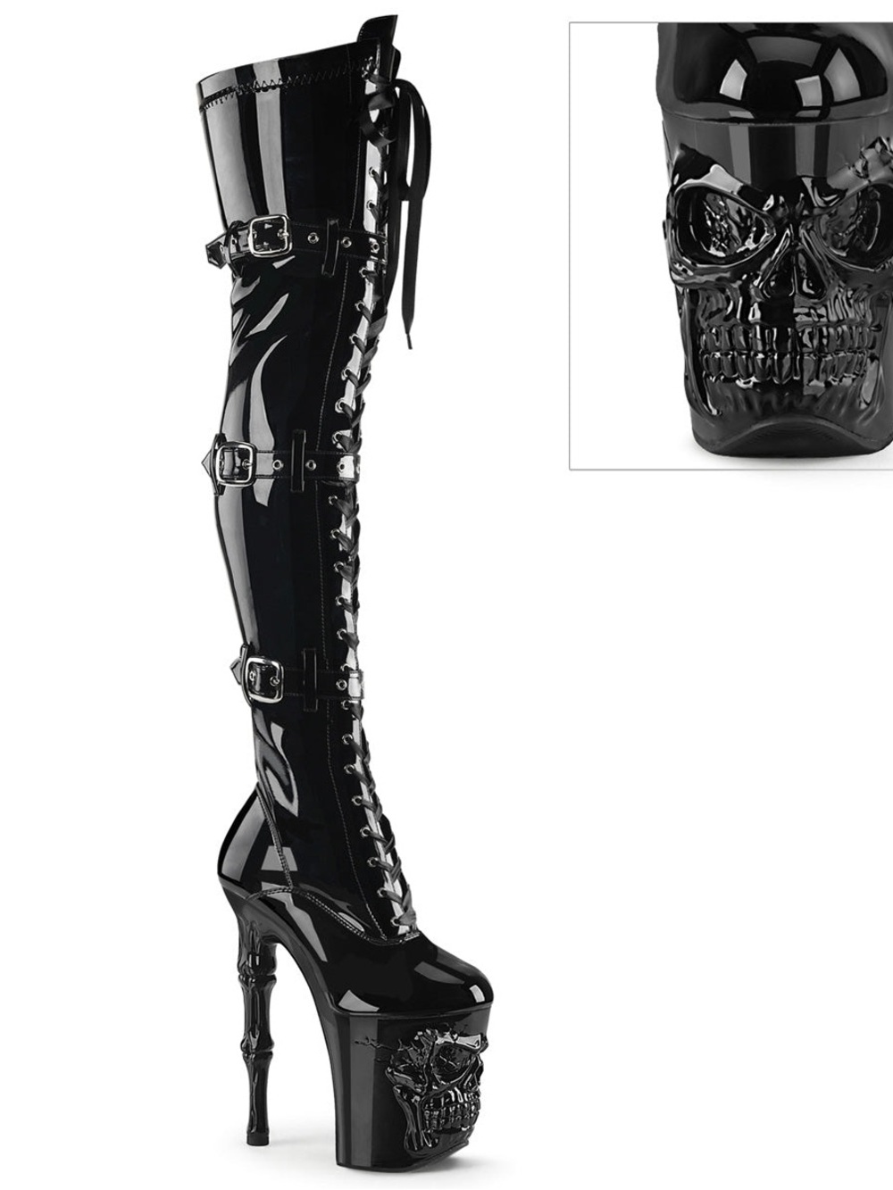 Pleaser Rapture 3028 Skull Thigh High Platform Boots Size 7 New in Box
